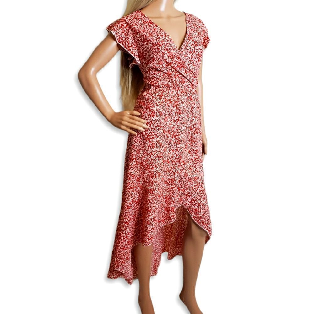 Grecerelle Red Floral Wrap High-Low Dress - Picture 8 of 10